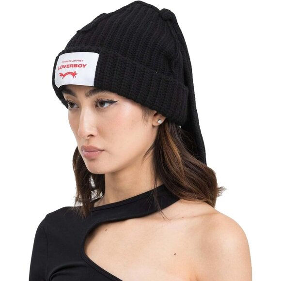 Women Black Cute Bunny Long Ear Slouchy Cat Crochet Fluffy Winter Warm Hat - Picture 2 of 7